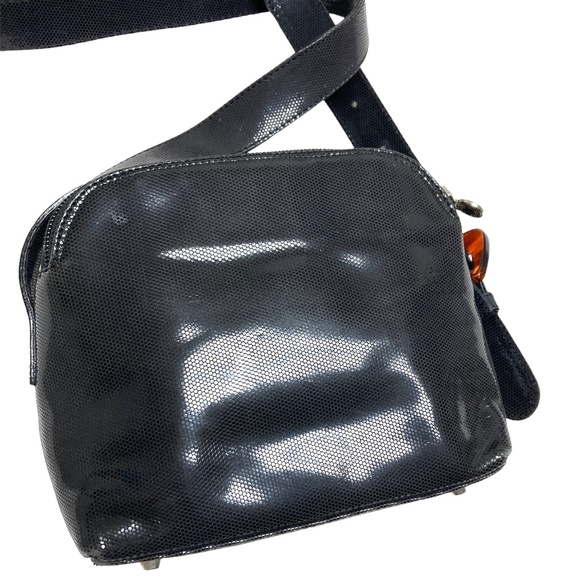 bag dark grey Laeda 4 Bloomingdales shoulder cross body leather faux lizard 9x5 - Picture 1 of 12